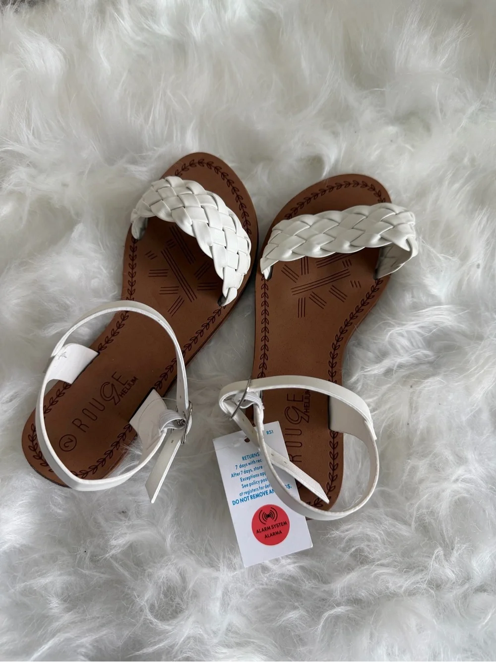 Rogue White Braided Toe-Loop Ankle-Strap Sandals